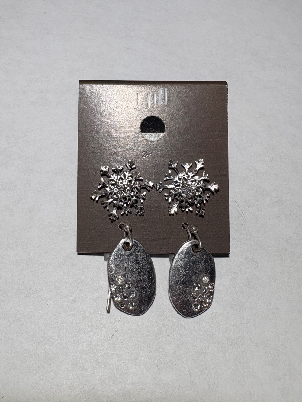 2 Pair J. Jill Silver-Tone Snowflake and Oval Drop Earrings New